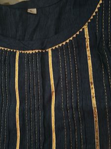 Navy Blue Kurta with Gold Stripes