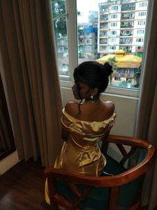 Savana Elegant Gold Off-Shoulder Ruched Dress
