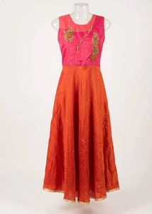 Pink &amp; Orange Embroidered Ethnic Gown