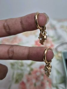 Gold Hamsa Hand Earrings with evil eye pearl