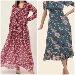 Combo of 2 Maxi & Midi Floral Print Dresses