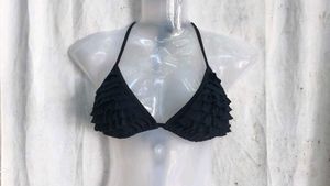 Black Ruffled Bikini Top