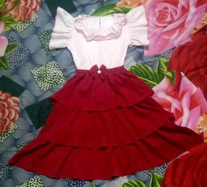 Beautiful White And Red Frock For Kids Age 6 To 8
