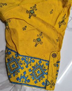 Yellow Kurta with Blue Geometric Print