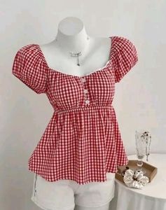 Charming Red Gingham Peplum Top