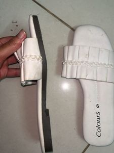 Women's White Ruffled Sandals