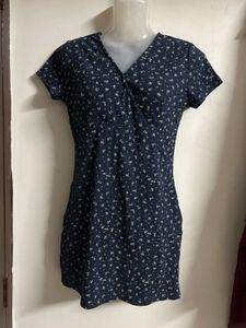 Navy Floral Print Wrap Dress