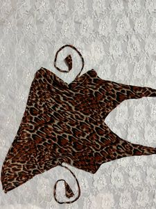 Leopard Print Halter Neck y2k asymmetrical Top