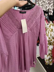 Charming Lavender Lace Trim Top