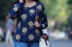 Blue Floral Print short Kurta Top
