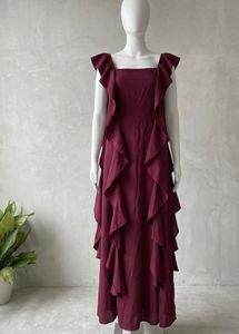 SALE Little box Elegant Burgundy Ruffled Maxi Dres