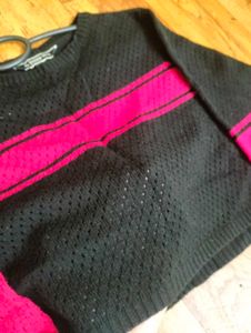 Black &amp; Pink Striped Winter Top❄️
