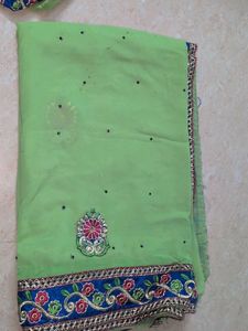 Beautiful Lime Green Saree with Embroidery