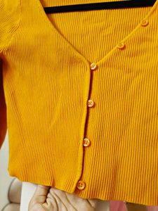 Orange Ribbed Crop top with button details