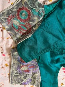 Teal Embroidered Silk Saree with blouse