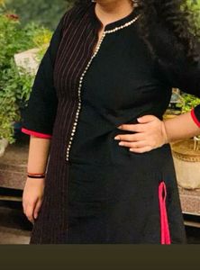 Black Kurta with Red Trim