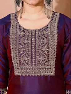 Elegant Purple Floral Kurti pant dupatta Set
