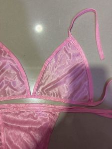 Pink Tie Up Bra And Panty Set