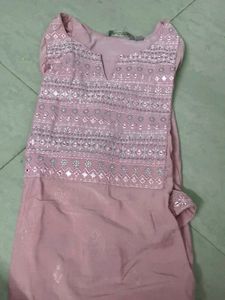 Pink Embroidered Kurta with Mirror Work