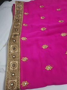 Pink &amp; Gold Embellished Saree