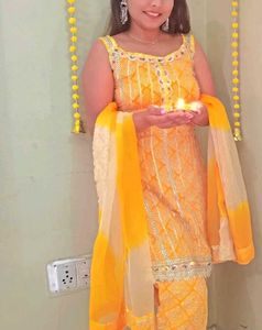 Orange Ethnic Embroidered Kurta