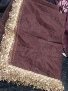 Elegant Cream Dupatta with Golden Stripes