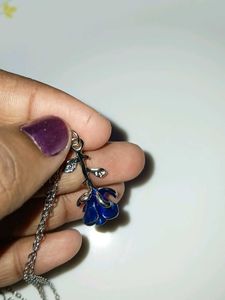 Blue Rose Pendant Necklace