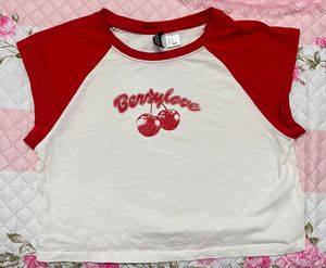H&amp;M Divided Cherry Red &amp; White Crop Top