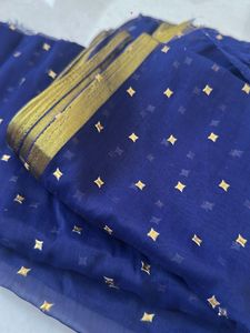 Elegant Royal Blue saree with Golden Motifs