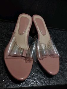 pink 🩷 Chic Blush Heels with Clear Bow Detail
