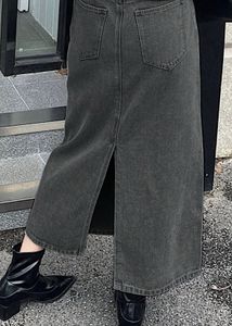 Gray Denim Maxi Skirt