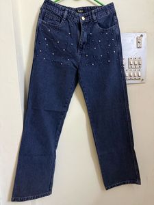 Sparkly Rhinestone Wide Leg Jeans
