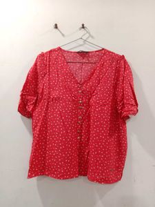 Bundle: Red Polka Dot Blouse &amp; Blue T-Shirt
