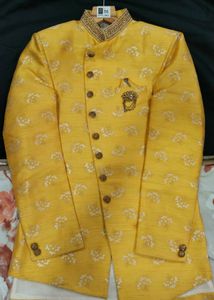 Yellow Printed Nehru Jacket for Men