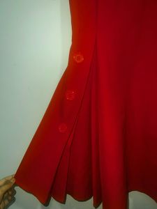 Red A-line Dress with Button Detail