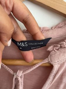 Pink Long Sleeve Tie Neck Top with lace
