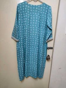 Teal Printed Kurti with Embroidery