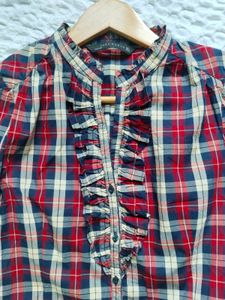 ZARA Chic Plaid Ruffle Button-Up Shirt