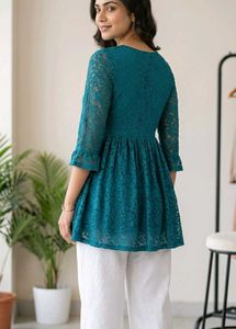 Teal Lace Peplum Kurta