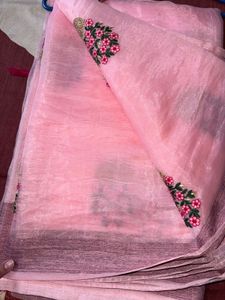 Organza bouquet Pink Embroidered  Saree