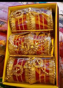 Exquisite Gold & Red Bridal Bangles Set