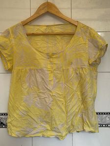 Yellow Printed V-Neck Top