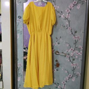 Bright Yellow Swiss Dot Midi Dress