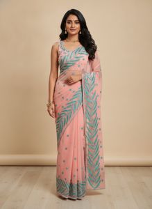 Elegant embroidery light pink fancy saree & Blouse