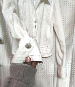 Embroidered White Button-Down Top