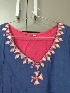 Vibrant Pink &amp; Blue Embroidered Kurta