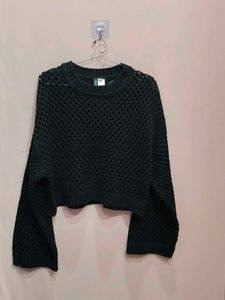 Chic Black Crochet Knit Sweater