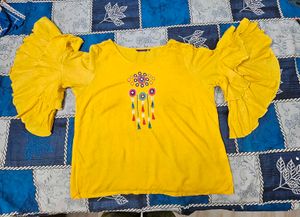 Yellow Ruffled Sleeve Top