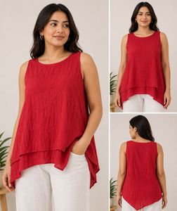 Women's Red Layered Sleeveless Top