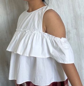 Elegant White Ruffle Cold Shoulder Top